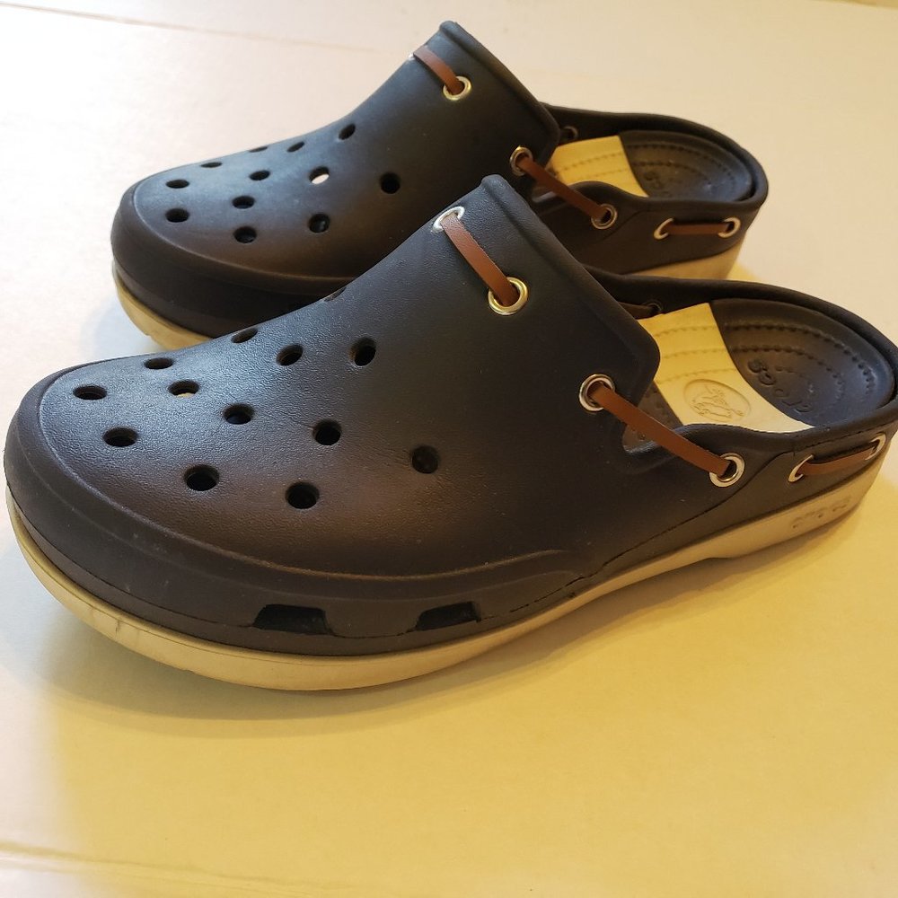 Blue/White Crocs Mules M7 W9